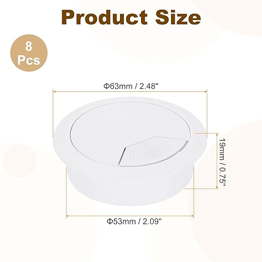 uxcell 8 Pcs 53mm (2.09 Inch) Desk Grommet, Plastic Cable Hole Cover, Wire Cord Cable Organizer for Home Office Computer Desk Cabinet, White