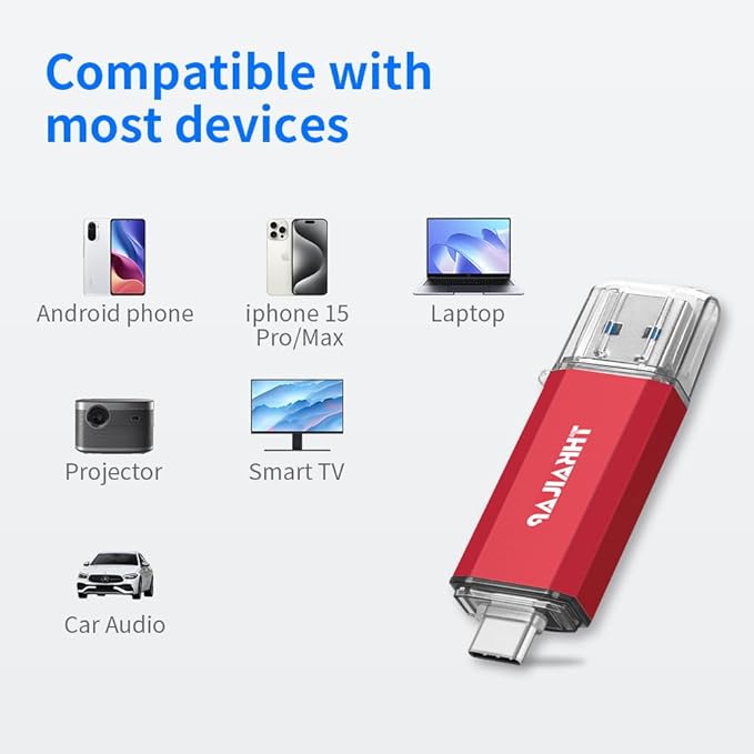Thkailar 32GB Fat32 USB C Flash Drive OTG High Speed for Store Data-USB 3.1 Thumb Drive C Jump Drive-Compatible with Samsung,Mac Pro,Laptops,Tablets,PC(Red)