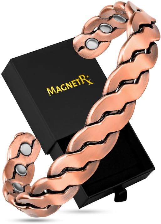 MagnetRX Copper Magnetic Bracelets – Effective Pure Copper Bracelet for Men and Women – Adjustable Cuff Bangles (Twisted Copper)