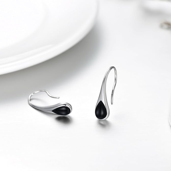 925 Sterling Silver Small Pear-Shaped Modern Style Hook Earrings with Crystals from Austria