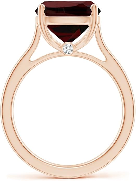 Angara Cushion Garnet Solitaire Ring in Sterling Silver/14K Solid Gold/Platinum | Natural Garnet Solitaire Ring for Women | January Birthday, Anniversary, Gemstone Jewelry Gift