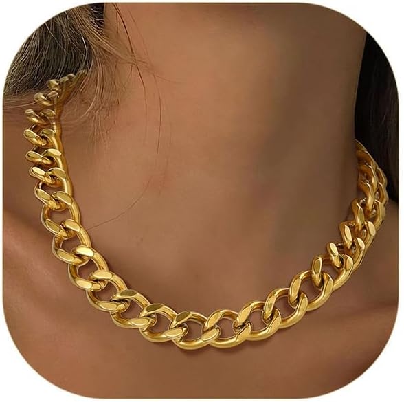 ChainsPro Cuban Link Chain for Women,Stainless Steel Chunky Necklace Silver/Gold Plated Thick Chain Choker, 12/16/20 mm Width,18" and 20" Punk Hip Hop Trendy Non Tarnish Jewelry Gifts