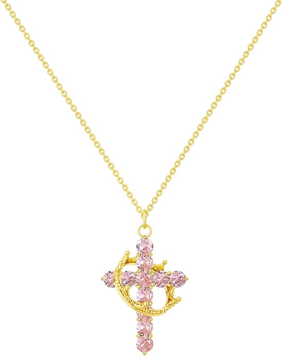Tewiky Christian Gift Stocking Stuffers Cross Necklace for women-Dainty 14k Gold Plated/Silver Plated Pendant Necklaces Simple Cute Tiny Necklace Jewelry for Women