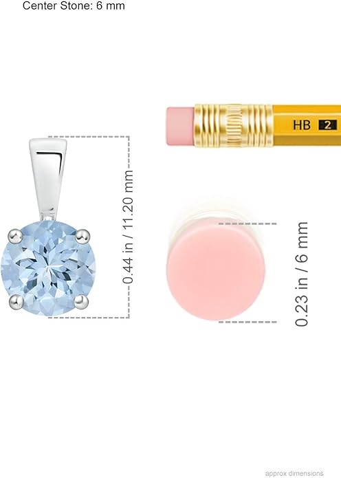Angara Natural Aquamarine Solitaire Pendant for Women | Round Aquamarine Solitaire Pendant Necklace in 14K Solid Gold/Silver/Platinum With 18" Chain | March Birthday, Gemstone Jewelry Gift