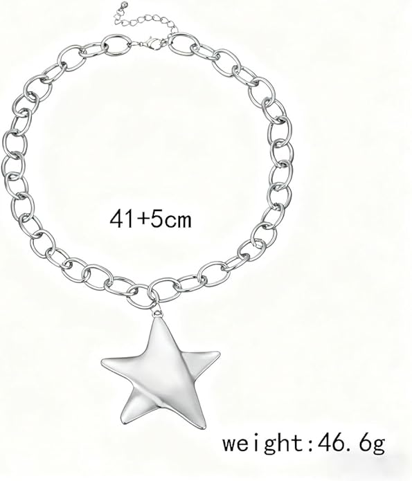 Large Star Necklace Chunky Gold Necklace for Women Trendy Silver Big Statement Necklaces Bold Thick Paperclip Necklaces OT Toggle Chunky Jewelry Holiday Christmas Jewelry Gifts Stocking Stuffers