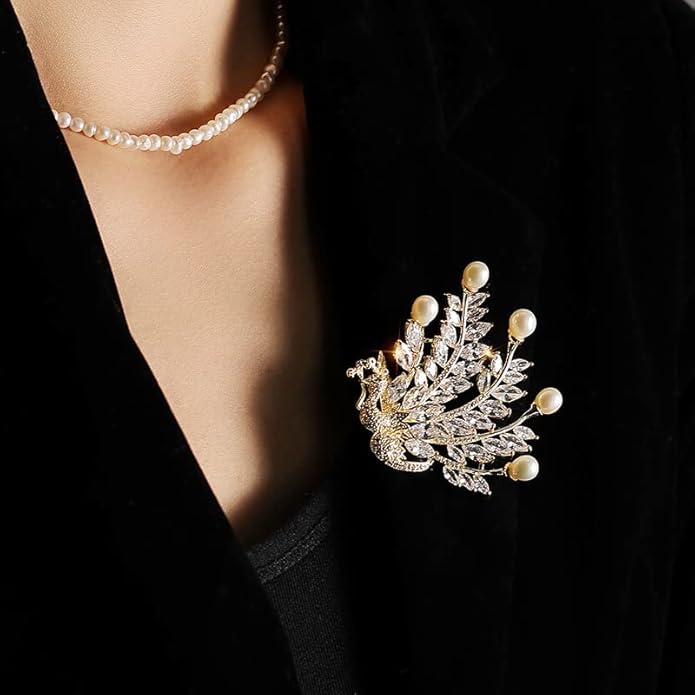 14K Gold Majestic Phoenix Brooch Embellished with Lustrous Pearls and Colorful Gemstones, Sophisticated Jewelry for Memorable Events, Must-Have Accessory for Elegant Women