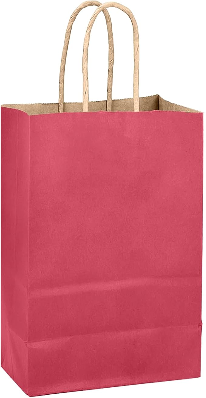 qiqee Bright Pink Gift Bag with Handles Bulk 24Pcs Paper Bags -10.6"x8.3"x4.3"Party Favor Bags - Solid Color