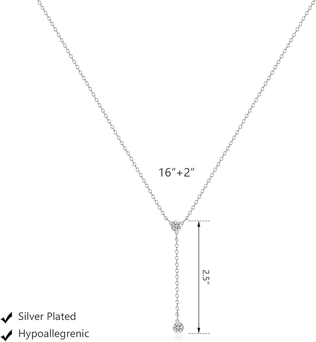 Luxval Lariat Gold Necklace for Women, Dainty Long Necklace 14k Gold Plated/Silver Y-Shaped Pendant Necklaces Trendy Beaded Chain Drop Necklaces Jewelry for Women Gifts