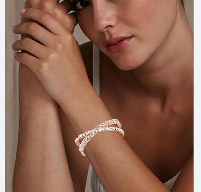 Rhinestone Bracelet for Women MultiLayer Crystal Cuff Bracelet Strand Layered Bracelet