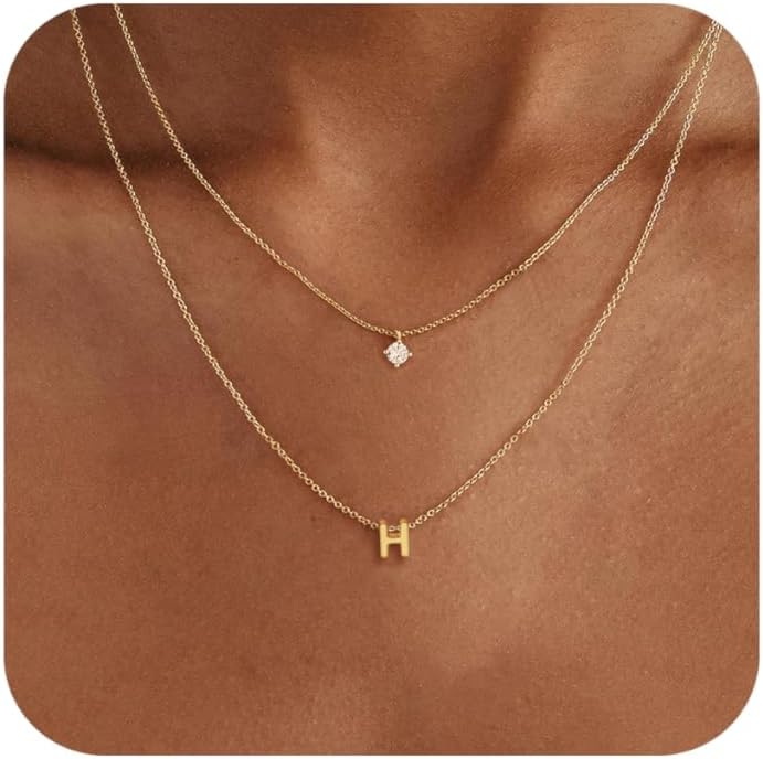 Layered Initial Necklaces for Women, 14k Gold Plated Letter Necklace Set Dainty Gold Initial Necklace Stack Cute Layering Choker Necklaces for Women Trendy Fashion Jewelry