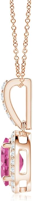 Angara Natural Pink Sapphire Pendant for Women | Vintage Style Oval Pink Sapphire Halo Pendant in 14K Solid Gold/Platinum With 18" Chain | Birthday, Anniversary, Gemstone Jewelry Gift