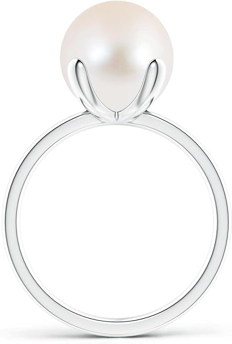 Angara Freshwater Pearl Solitaire Ring for Women | Round Freshwater Cultured Pearl Solitaire Ring in 14K Solid Gold/Silver | June Birthday, Anniversary, Gemstone Jewellery Gift