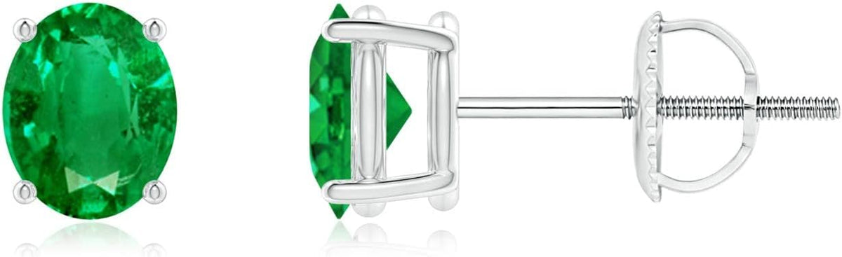ANGARA Natural Emerald Earrings for Women | Oval Shape Emerald Classic Earrings in 14K Solid Gold/Platinum | May Birthday, Anniversary, Gemstone Jewellery Gift