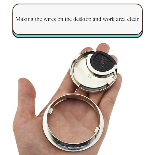 HAHIYO 2Pcs 2.4Inch/60mm Brushed Silver Zinc Alloy Desk Grommet Wire Grommet Cable Management Cord Hole Cover Desk Wire Hole Insert Wire Organizer for Computer Office Home School Equipment Systems