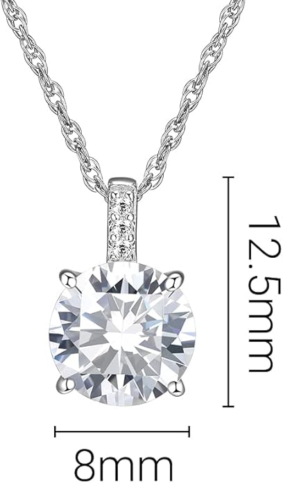 MISS MIMI Solitaire Cubic Zirconia Necklace for Women, 1–3 CT Round,Heart,Princess Cut CZ Options, Bezel or Prong Set in 925 Sterling Silver, Adjustable 16–20" Minimalist Everyday Jewelry