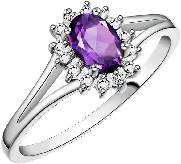 Rylos 14K White Gold Classic Halo Ring: Diamonds, 6X4MM Oval Gemstone - Birthstone Jewelry for Women - Stunning Diamond Gold Ring Sizes 5-10