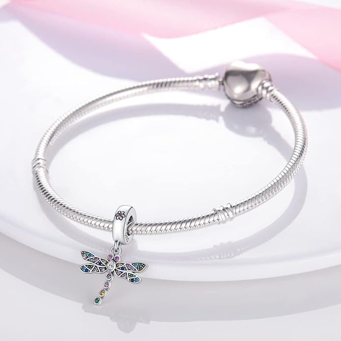 MULA 925 Sterling Silver Charms for Bracelets and Necklaces Airplane Passport Dangle Pendants Beads Butterfly Dragonfly Charms Jewelry Charm for Women