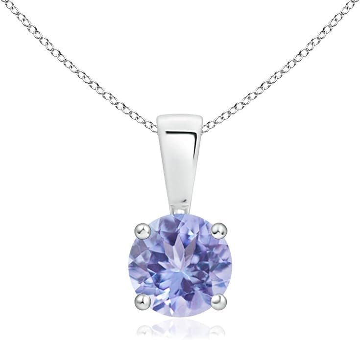 Angara Natural Tanzanite Solitaire Pendant for Women | Round Tanzanite Solitaire Pendant Necklace in 14K Solid Gold/Silver/Platinum With 18" Chain | December Birthday, Gemstone Jewelry Gift