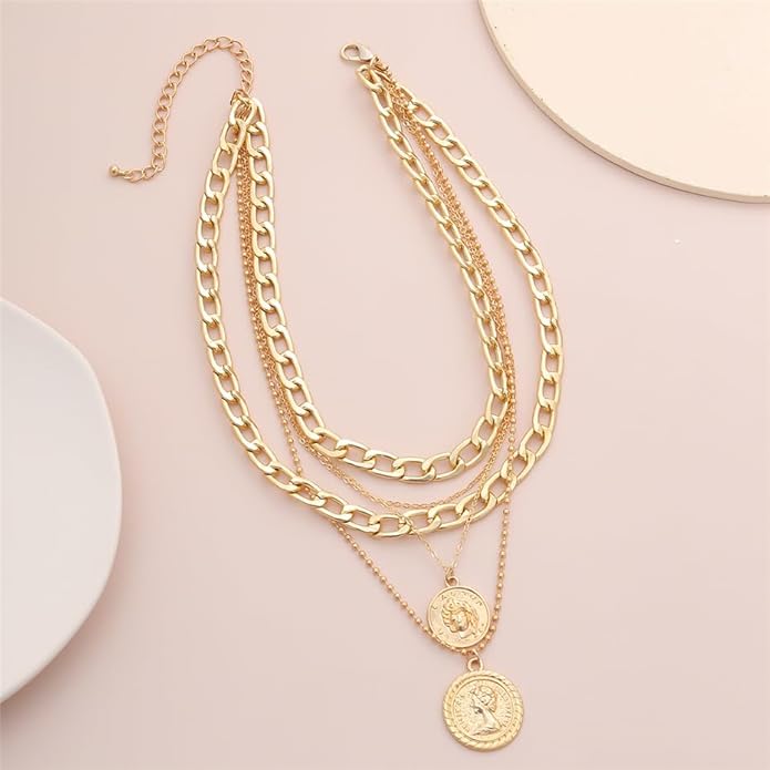 Pirate Necklace Chunky Gold Necklace for Women vintage Pirate Coin Pendant Necklace Fashion Chunky Chain Choker Necklaces Pirate Costume Women Men Jewellery