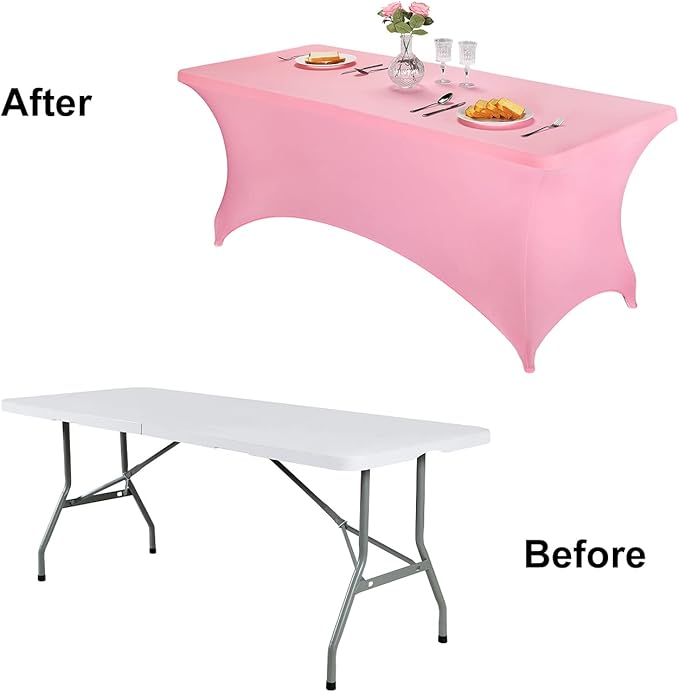 FORLIFE Spandex Table Covers，Fitted Tablecloth for Rectangular Tables, Stretch Patio Table Covers, Universal Spandex Table Cover for Wedding, Banquet, Party (8ft, Pink)