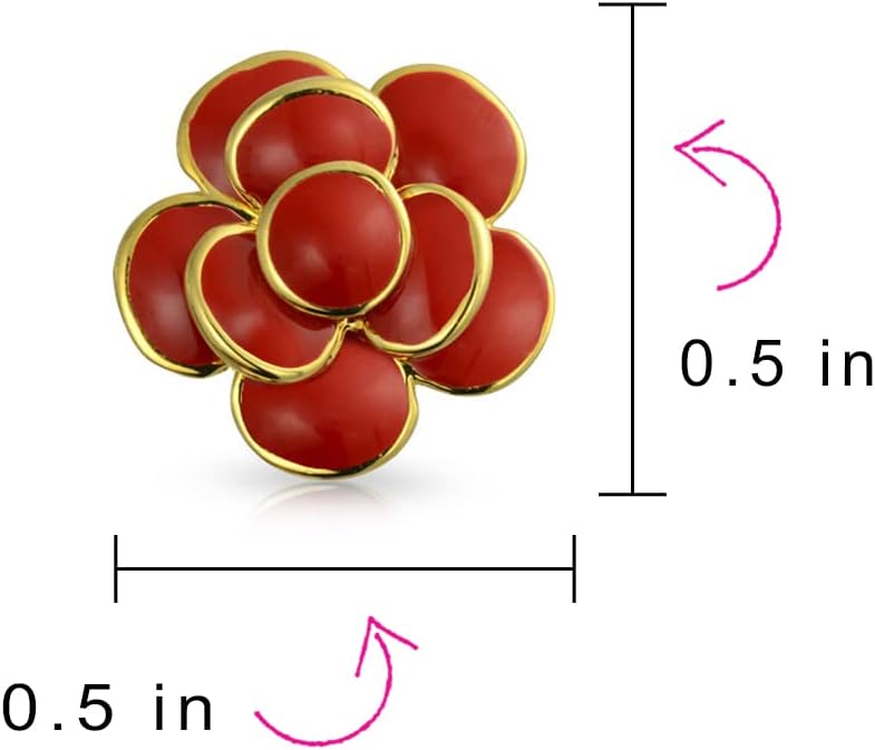 Pink Red Enamel Flower Crystal Edge Spring Retro Floral Rose Clip On Earrings For Women Non Pierced Ears 14K Gold Plated