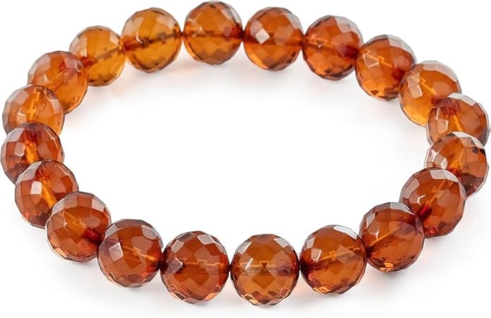 Natural Baltic Amber Bracelet for Women and Men – Stretch Wristband with Faceted Beads, Lightweight Unisex Jewelry Gift for Daily and Casual Wear