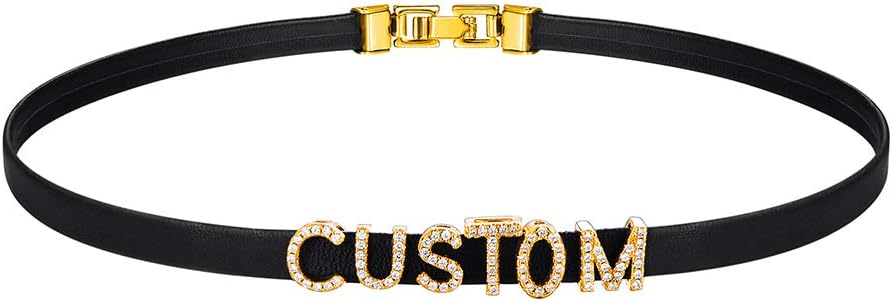 Custom4U Personalized Black Leather Choker Necklace with Picture/Name/Initials/Letters Charm,Custom Made Adjustable Choker Collar Gothic Punk Necklaces Jewelry Gifts for Women