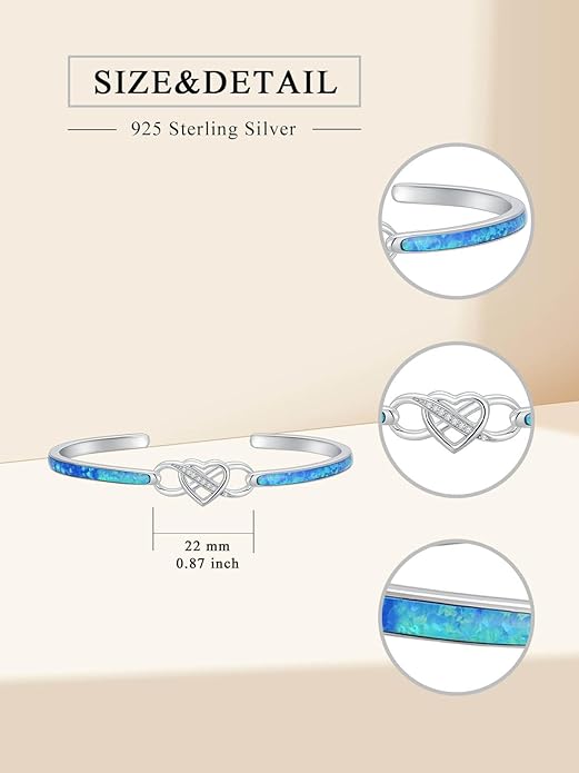 WINNICACA Bracelet for Women Opal Bracelet 925 Sterling Silver Opal Cuff Bangle Bracelets Inspirational Fine Jewelry Gifts for Women Her Wife Mom Daughter Anniversary Birthday Gifts Ideas