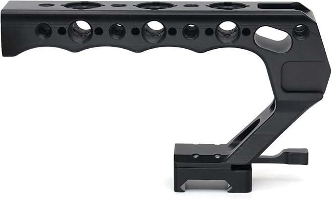 Universal Top Handle with Quick Release NATO Grip with NATO Rail for DSLR Camera Cage, with 3 Cold Shoe Adapters to Mount DSLR Camera with Microphone/LED Light/Monitor (Red with NATO Rail)
