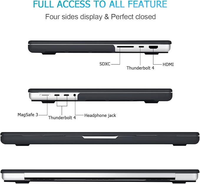 Mektron Case for MacBook Pro 16" M4 A3403 A3186 M3 A2991 M2 A2780 M1 A2485 (2021/2023/2024) Pro/Max with Touch ID, Hard Shell Plastic Laptop Cover Keyboard Cover Screen Protector, Black