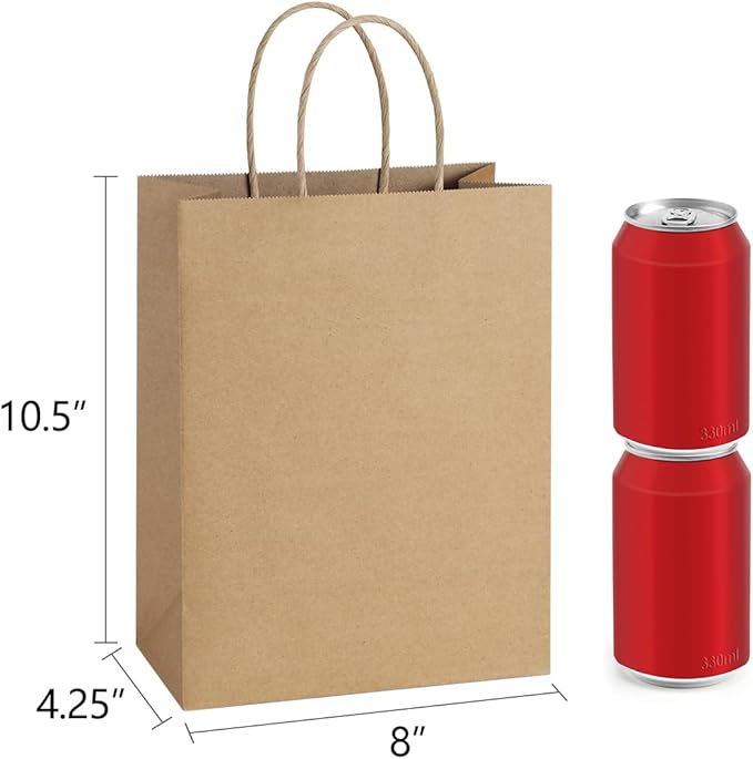 BagDream 25Pcs Brown Gift Bags 8x4.25x10.5 Kraft Paper for Gifts, Shopping Retail Merchandise Grocery Sacks, Brown Paper Bags with Handles Bulk Medium