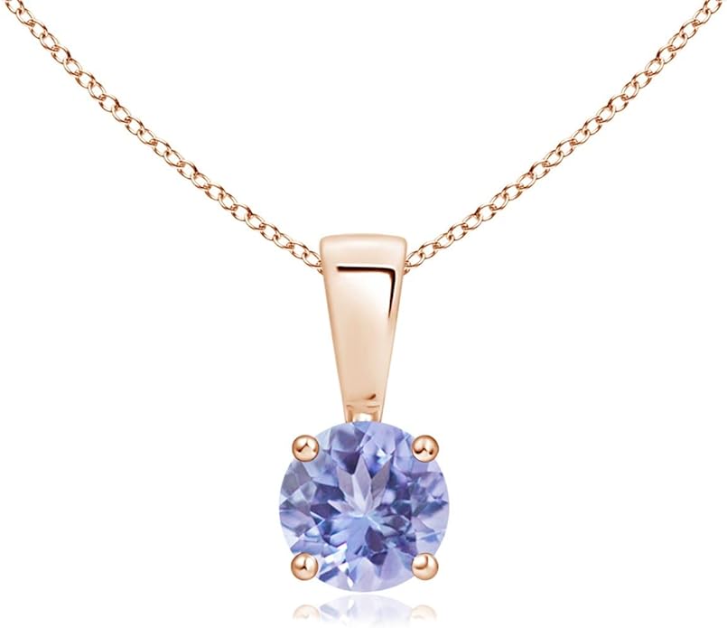Angara Natural Tanzanite Solitaire Pendant for Women | Round Tanzanite Solitaire Pendant Necklace in 14K Solid Gold/Silver/Platinum With 18" Chain | December Birthday, Gemstone Jewelry Gift