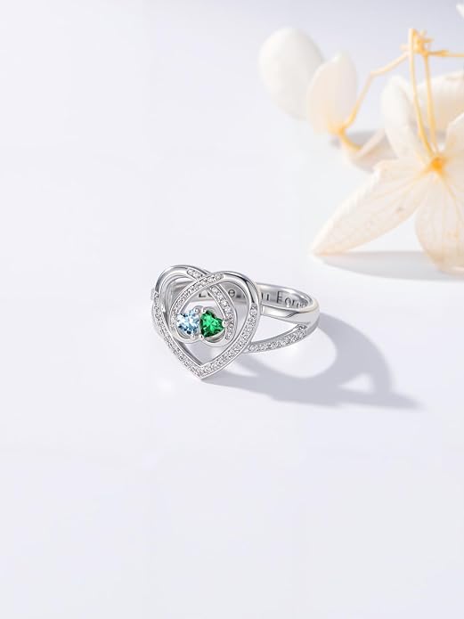 Valentine's Day Gifts for Women Birthstone Rings for Women Heart Statemet Engagement Eternity Wedding Promise Rings Jewelry Anniversary Christmas Valentine Mothers Day Birthday Gifts for Wife Her Girlfriend