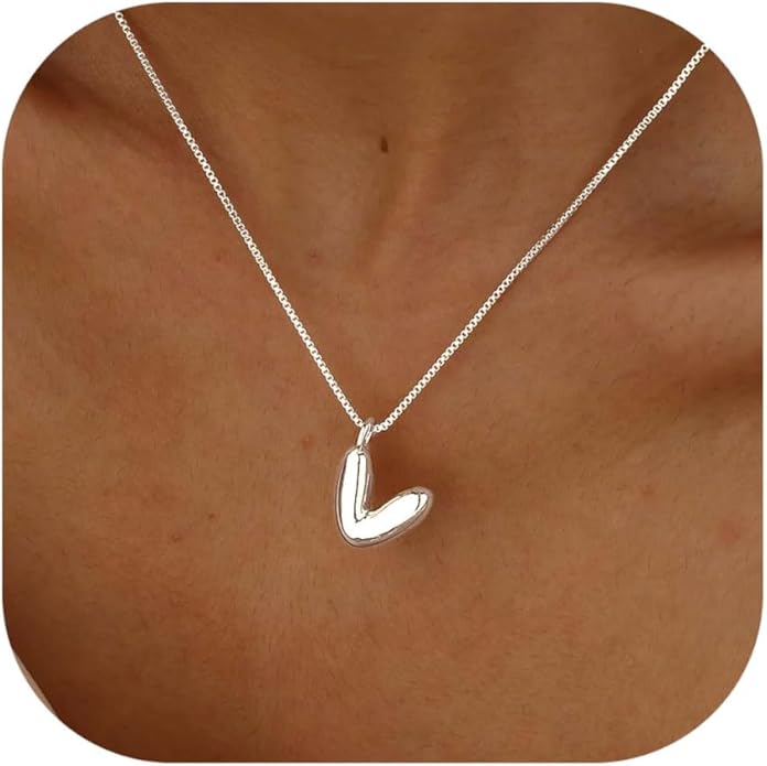 Bubble Gold Silver Letter Necklace Initial Necklaces for Women Trendy 14K Dainty Charm Pendant Name Necklace Personalized Jewelry Gift for Women Teen
