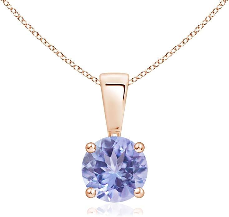 Angara Natural Tanzanite Solitaire Pendant for Women | Round Tanzanite Solitaire Pendant Necklace in 14K Solid Gold/Silver/Platinum With 18" Chain | December Birthday, Gemstone Jewelry Gift