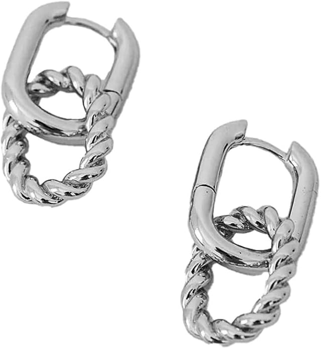 CAITLYNMINIMALIST 18K Gold Sterling Silver Double Link Drop Pave Duo Hoop Huggie Earrings Bold Jewelry for Women