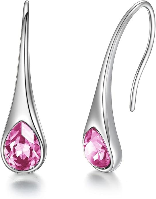 925 Sterling Silver Small Pear-Shaped Modern Style Hook Earrings with Crystals from Austria