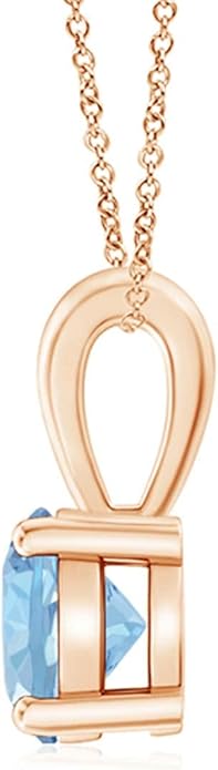 Angara Natural Aquamarine Solitaire Pendant for Women | Round Aquamarine Solitaire Pendant Necklace in 14K Solid Gold/Silver/Platinum With 18" Chain | March Birthday, Gemstone Jewelry Gift