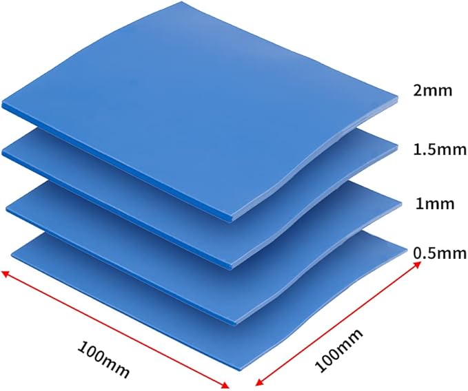 OwlTree 4 Pack Thermal Pad,100x100mm 0.5mm 1mm 1.5mm 2mm Highly Efficient Thermal Conductivity 6.0 W/mK,Heat Resistant Silicone Thermal Pads for Laptop Heatsink CPU GPU SSD IC LED Cooler