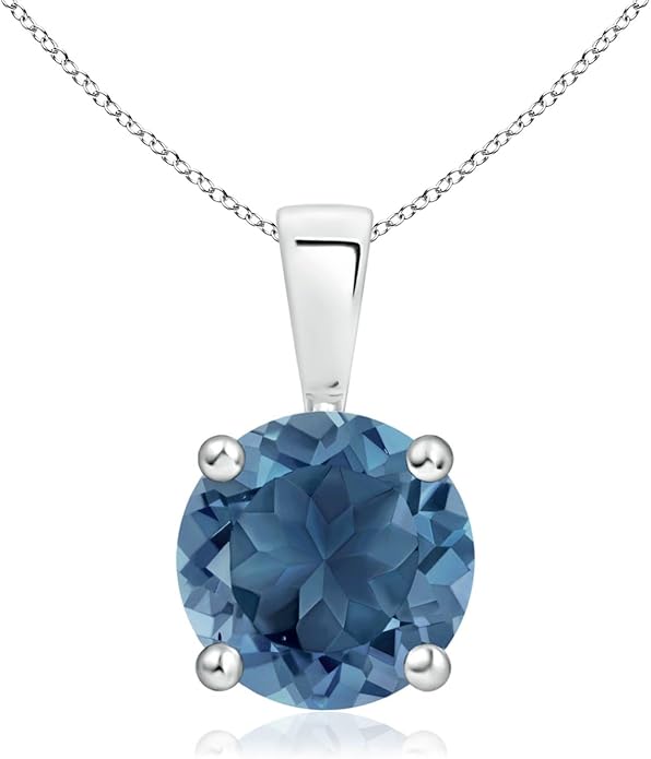Angara Natural Blue Topaz Solitaire Pendant for Women | Classic Prong-Set Round Blue Topaz Pendant in 14K Solid Gold/Silver/Platinum With 18" Chain | December Birthday, Gemstone Jewelry Gift