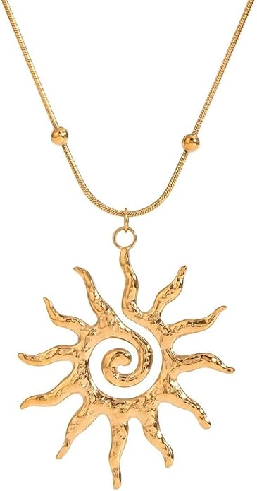 PINK TOWN Sun Necklace for Women Vintage Bohemian Spiral Sun Pendant Necklace Unique Gold Statement Sun Necklace Boho Style Jewelry