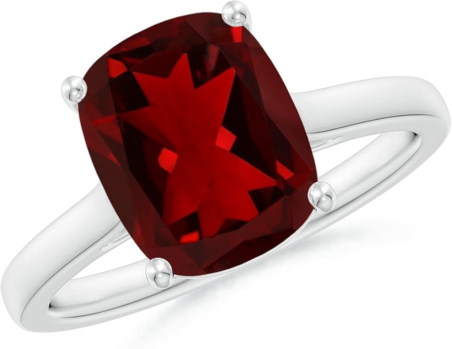 Angara Cushion Garnet Solitaire Ring in Sterling Silver/14K Solid Gold/Platinum | Natural Garnet Solitaire Ring for Women | January Birthday, Anniversary, Gemstone Jewelry Gift