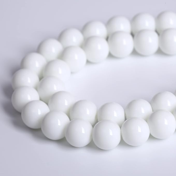 Natural White Porcelain Agates Stone Round Beads for Jewelry Making Spacer Loose Spacers Beads DIY Bracelets 12mm 32pcs 15" Strand