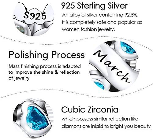 NINGAN Birthstone Charms 925 Sterling Silver Love Heart Openwork Bead for Charm Bracelets and Necklaces with 5A Cubic Zirconia, Birthday Mothers Day Jewelry Gifts Women