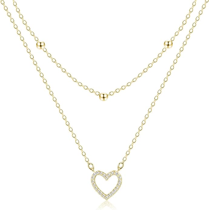 Layered Gold Necklaces for Women, Stackable 14K Gold Plated Necklace, Dainty Cross/Circle/Heart Pendant layered Necklace, Adjustable Dainty Gold/Silver Necklace Jewelry Set for Women