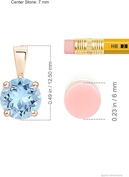 Angara Natural Aquamarine Solitaire Pendant for Women | Round Aquamarine Solitaire Pendant Necklace in 14K Solid Gold/Silver/Platinum With 18" Chain | March Birthday, Gemstone Jewelry Gift