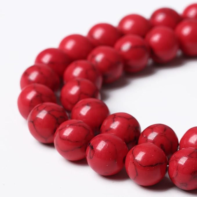 180PCS 4mm Natural Stone Beads Red Turquoise Gemstone Round Loose Beads for Jewelry Making 32" 2 Strand Crystal Energy Stone Healing Power DIY Bracelets