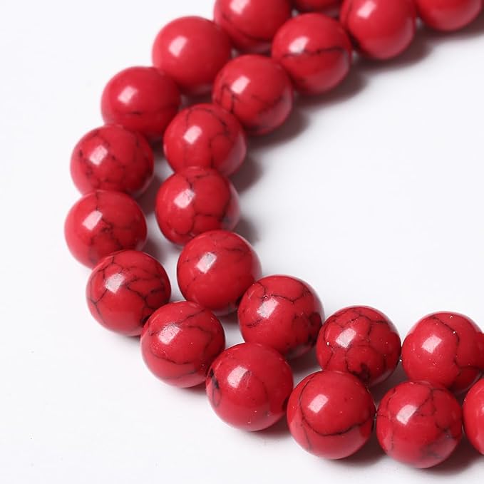 120PCS 6mm Natural Stone Beads Red Turquoise Gemstone Round Loose Beads for Jewelry Making 32" 2 Strand Crystal Energy Stone Healing Power DIY Bracelets