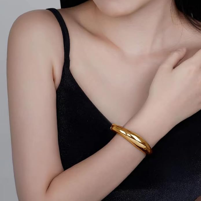 Golden Polished Chunky Twisted Hinged Waterdrop Bangle Bracelet for Women Spiraled Oval Bangle Bracelet
