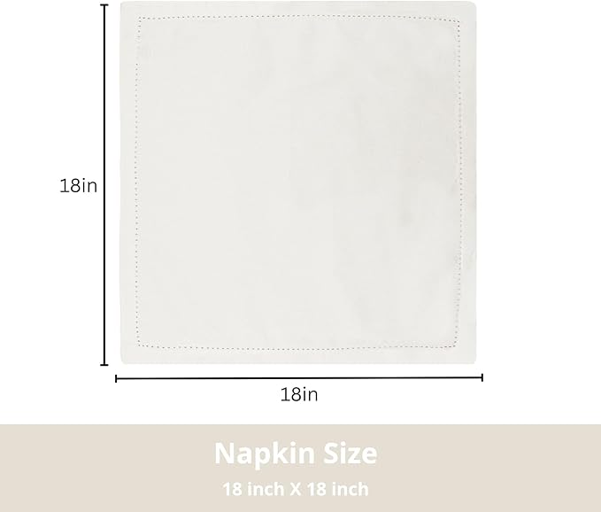 PurpleEssences Set of 12 Hemstitch Cloth Dinner Napkins 100% Cotton - Soft Durable Washable - Ideal for Wedding Christmas Holiday Winter - Perfect Everyday Use Table Linen 18x18 - Cream